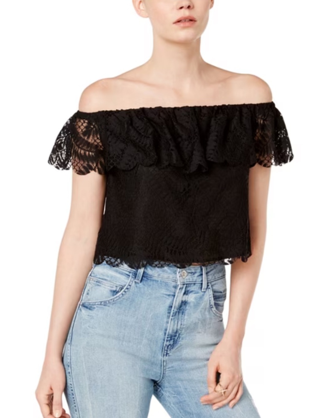 Guess Sasha Black Lace Off The Shoulder Whimsigoth Top Size XL